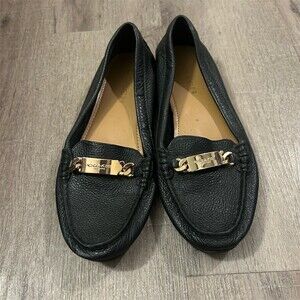 Coach Olive Loafer Driver Flats Womens Size 8B Black Gold Hardware Slip On